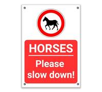 LP Lifestyle Horses Please Slow Down Sign - Rust-Free Waterproof & Weatherproof PVC Equestrian Warning Sign for Roads, Lanes & Rural Areas No.337 (A4 (210mm x 297mm) - Holes)
