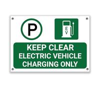 LP Lifestyle Keep Clear Electric Vehicle Charging Only Sign - Durable Weatherproof Rust-Free Waterproof PVC EV Charging Bay Notice, Outdoor Car Park Sign No.375 (A3 (297mm x 420mm) - Holes)