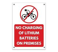 LP Lifestyle No Charging Lithium Batteries on Premises Sign Weatherproof PVC - Fire Safety | Rust-Free Durable E-Bike Battery Warning Notice No. 551 (A4 (210mm x 297mm) - Holes)