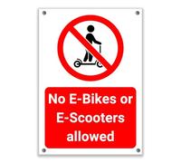LP Lifestyle No E-Bikes or E-Scooters Allowed Sign - Electric Bike & Scooter Prohibition Notice, Waterproof PVC Safety Sign for Paths & Restricted Areas No.286 (A4 (210mm x 297mm) - Holes)