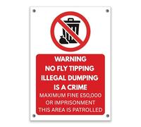 LP Lifestyle No Fly Tipping Sign Weatherproof Outdoor Warning - Rust-Free Durable PVC Illegal Dumping Is A Crime Notice Board Waterproof UV Resistant No.508 (A4 (210mm x 297mm) - Holes)