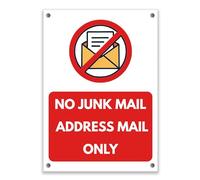 LP Lifestyle No Junk Mail Address Mail Only Sign - Durable Weatherproof Waterproof Rust-Free PVC Door Letterbox Sign No Flyers or Unsolicited Mail No.478 (A4 (210mm x 297mm) - Holes)
