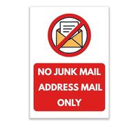 LP Lifestyle No Junk Mail Address Mail Only Sign - Durable Weatherproof Waterproof Rust-Free PVC Door Letterbox Sign No Flyers or Unsolicited Mail No.478 (A4 (210mm x 297mm) - No Holes)