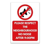 LP Lifestyle No Noise After 9PM Sign - Durable Waterproof Weatherproof Rust-Free PVC Sign, Please Respect the Neighbourhood Quiet Hours Sign No.451 (A4 (210mm x 297mm) - No Holes)