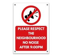 LP Lifestyle No Noise After 9PM Sign - Durable Waterproof Weatherproof Rust-Free PVC Sign, Please Respect the Neighbourhood Quiet Hours Sign No.451 (A4 (210mm x 297mm) - Holes)