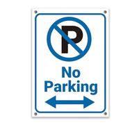 LP Lifestyle No Parking Sign with Direction Arrow - Durable PVC, Weatherproof, Rust-free, Long-lasting Outdoor use for Private Property & Car Park No.242 (Blue, A6 (105mm x 148mm) - Holes)