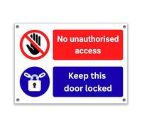 LP Lifestyle No Unauthorised Access Sign - Keep This Door Locked Safety Notice, High Visibility PVC Security Sign for Restricted Areas, Weatherproof Rust-Free No.317 (A4 (210mm x 297mm) - Holes)