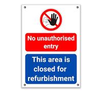 LP Lifestyle No Unauthorised Entry Sign - Area Closed for Refurbishment Safety Notice, Waterproof PVC Warning Sign for Construction & Restricted Areas No.285 (A4 (210mm x 297mm) - Holes)