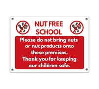 LP Lifestyle Nut Free School Sign - Weatherproof Rust-Free Durable PVC Allergy Warning Notice for Nurseries Reception Gates Playgrounds Entrance Premises No. 545 (A4 (210mm x 297mm) - Holes)