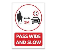 LP Lifestyle Pass Wide and Slow Horse Sign - Durable Weatherproof Waterproof Rust-Free PVC Equestrian Road Safety Notice 2M 10MPH Rider Warning No.520 (A4 (210mm x 297mm) - No Holes)