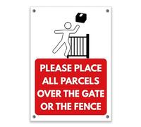 LP Lifestyle Place Parcels Over Gate or Fence Sign - Durable Waterproof Weatherproof Rust-Free PVC Sign, Delivery Instruction Sign for Home Garden No.461 (A4 (210mm x 297mm) - Holes)