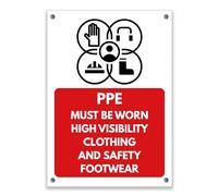 LP Lifestyle PPE Must Be Worn Sign - Durable Weatherproof Waterproof Rust-Free PVC Safety Sign, High Visibility Clothing and Safety Footwear Required Notice No.470 (A4 (210mm x 297mm) - Holes)