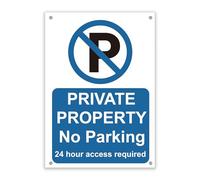 LP Lifestyle Private Property No Parking Sign - 24 Hour Access Required, Weatherproof Outdoor Warning Sign for Driveways, Garages, or Business Premises No. 005 (Blue, A2 (420mm x 594mm) - Holes)