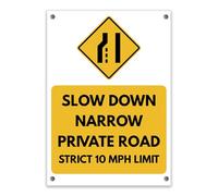 LP Lifestyle Slow Down Narrow Private Road 10 MPH Sign Weatherproof PVC - Speed Limit | Rust-Free, Durable Outdoor Traffic Warning Notice No. 536 (A4 (210mm x 297mm) - Holes)