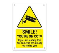 LP Lifestyle Smile You’re on CCTV Warning Sign - Weatherproof Rust-Free PVC Security Notice, Durable Waterproof Outdoor Sign with Camera Symbol A5 A4 A3 Portrait No.010 (A3 (297mm x 420mm) - Holes)
