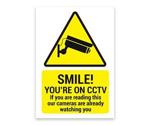 LP Lifestyle Smile You’re on CCTV Warning Sign - Weatherproof Rust-Free PVC Security Notice, Durable Waterproof Outdoor Sign with Camera Symbol A5 A4 A3 Portrait No.010 (A5 (148mm x 210mm) - No Holes)