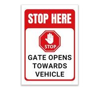 LP Lifestyle Stop Here Gate Opens Towards Vehicle Sign Durable Weatherproof Rust-Free Waterproof PVC Safety Warning Notice Driveway Gate Hazard Sign No.500 (A4 (210mm x 297mm) - No Holes)
