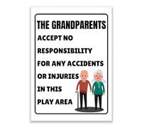 LP Lifestyle The Grandparents Accept No Responsibility Sign - Durable Weatherproof Rust-Free Waterproof PVC Funny Garden Play Area Safety Disclaimer Sign No.435 (A4 (210mm x 297mm) - No Holes)
