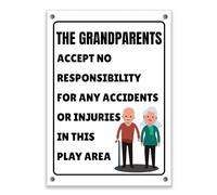 LP Lifestyle The Grandparents Accept No Responsibility Sign - Durable Weatherproof Rust-Free Waterproof PVC Funny Garden Play Area Safety Disclaimer Sign No.435 (A4 (210mm x 297mm) - Holes)