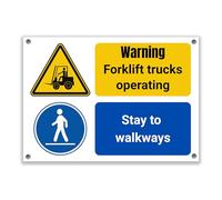 LP Lifestyle Warning Forklift Trucks Operating Sign - Stay to Walkways | Weatherproof Rust-Free Durable PVC Safety Sign for Warehouses & Industrial Areas No.342 (A4 (210mm x 297mm) - Holes)