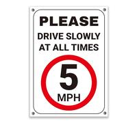 LP Lifestyle Weatherproof 5 MPH Speed Limit Sign - Please Drive Slowly at All Times, Durable Rust-Free PVC Outdoor Traffic Safety Sign for Private Roads & Sites No.394 (A4 (210mm x 297mm) - Holes)