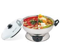 LP Living Plus Electric Dual Sided Shabu Shabu Divider Hot Pot with Burner and Glass Lid, 5.0L, Stainless Steel with Multi Control