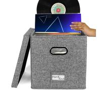 LP Storage Organizer Crate - Vinyl Record Box, Wooden Album Holder, Retro Storage Case | Durable Open Top Bin with Easy Carry Handles and Classic Design for Home Shelf Office Studio and Living Room Us