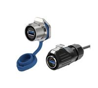 LP24 Industrial Plastic Shell IP67 Waterproof M24 USB Connector USB3.0 Socket Data Adapter Panel Mount Plug With 0.5m Cable Wire(Set 2(0.5m cable))