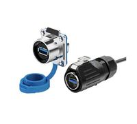 LP24 Industrial Plastic Shell IP67 Waterproof M24 USB Connector USB3.0 Socket Data Adapter Panel Mount Plug With 0.5m Cable Wire(Set 1(0.5m cable))