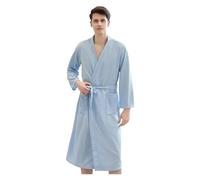 LPACXBYD Mens Dressing Gowns Bathrobe Man Sleepwear Cotton Stitch Pocket Long Sleeve Belt Thin Pure Color Sexy Robe Pjs Dressing Gown Men and Teenagers(Light blue,XL)