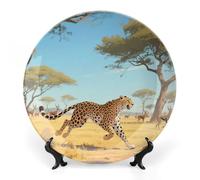 LPAGBCNU Bone China Decorative Plates Cheetahs on The Grasslands Ceramic Decorative Plate Wall Decor with Display Stand Ceramic Ornaments for Wall Hanging Decoration