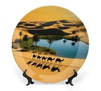 LPAGBCNU Bone China Decorative Plates Deserts Oases Camel Caravans Ceramic Decorative Plate Wall Decor with Display Stand Ceramic Ornaments for Wall Hanging Decoration