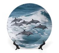 LPAGBCNU Bone China Decorative Plates Dolphin in The Sea Ceramic Decorative Plate Wall Decor with Display Stand Ceramic Ornaments for Wall Hanging Decoration