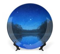 LPAGBCNU Bone China Decorative Plates Lake Under The Starry Sky Ceramic Decorative Plate Wall Decor with Display Stand Ceramic Ornaments for Wall Hanging Decoration