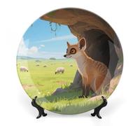 LPAGBCNU Bone China Decorative Plates Meerkats Next to The Caves Ceramic Decorative Plate Wall Decor with Display Stand Ceramic Ornaments for Wall Hanging Decoration