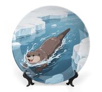LPAGBCNU Bone China Decorative Plates Otters in The Glaciers Ceramic Decorative Plate Wall Decor with Display Stand Ceramic Ornaments for Wall Hanging Decoration