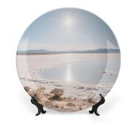 LPAGBCNU Bone China Decorative Plates Saline Lake Ceramic Decorative Plate Wall Decor with Display Stand Ceramic Ornaments for Wall Hanging Decoration