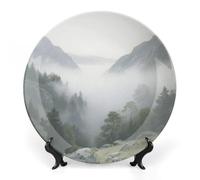 LPAGBCNU Bone China Decorative Plates Valley in The Morning Mist Ceramic Decorative Plate Wall Decor with Display Stand Ceramic Ornaments for Wall Hanging Decoration