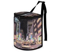 LPAGBCNU Car Bins for Back of Cars Night View of Urban Streets Bin for Cars Car Bins for Front of Car Hanging Collapsible Garbage Bags Suitable for Various Vehicle Interiors