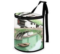 LPAGBCNU Car Bins for Back of Cars Water Town Arch Bridge Bin for Cars Car Bins for Front of Car Hanging Collapsible Garbage Bags Suitable for Various Vehicle Interiors