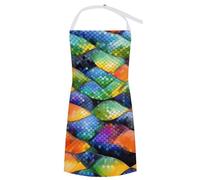 LPAGBCNU Cooking Apron Rainbow Fish Scale Printed BBQ Kitchen Chef Apron for Painting Home Or Outdoor BBQ Baking Cooking Restaurant Kitchen Garden