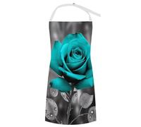 LPAGBCNU Cooking Apron Teal Grey Rose Printed BBQ Kitchen Chef Apron for Painting Home Or Outdoor BBQ Baking Cooking Restaurant Kitchen Garden