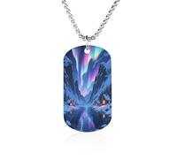 LPAGBCNU Custom Aurora Valley Dog Tag Necklace 23.6" Chain Personalized Photo Pendant for Men Women Stainless Steel Memorial Picture Couple Necklace Jewelry Keepsake Bereavement Sympathy Gifts