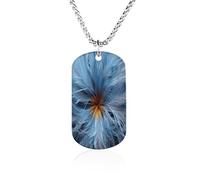 LPAGBCNU Custom Big Blue Flower Dog Tag Necklace 23.6" Chain Personalized Photo Pendant for Men Women Stainless Steel Memorial Picture Couple Necklace Jewelry Keepsake Bereavement Sympathy Gifts