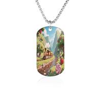LPAGBCNU Custom Candy Train Valley Dog Tag Necklace 23.6" Chain Personalized Photo Pendant for Men Women Stainless Steel Memorial Picture Couple Necklace Jewelry Keepsake Bereavement Sympathy Gifts