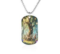 LPAGBCNU Custom Elf Gathering Dog Tag Necklace 23.6" Chain Personalized Photo Pendant for Men Women Stainless Steel Memorial Picture Couple Necklace Jewelry Keepsake Bereavement Sympathy Gifts