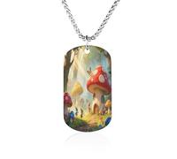 LPAGBCNU Custom Elf Mushroom Forest Dog Tag Necklace 23.6" Chain Personalized Photo Pendant for Men Women Stainless Steel Memorial Picture Couple Necklace Jewelry Keepsake Bereavement Sympathy Gifts