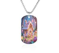 LPAGBCNU Custom Fairytale Forest Elf Dog Tag Necklace 23.6" Chain Personalized Photo Pendant for Men Women Stainless Steel Memorial Picture Couple Necklace Jewelry Keepsake Bereavement Sympathy Gifts