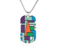 LPAGBCNU Custom Fine-stroke Geometry Dog Tag Necklace 23.6" Chain Personalized Photo Pendant for Men Women Stainless Steel Memorial Picture Couple Necklace Jewelry Keepsake Bereavement Sympathy Gifts