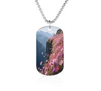 LPAGBCNU Custom Flowers on The Cliff Dog Tag Necklace 23.6" Chain Personalized Photo Pendant for Men Women Stainless Steel Memorial Picture Couple Necklace Jewelry Keepsake Bereavement Sympathy Gifts